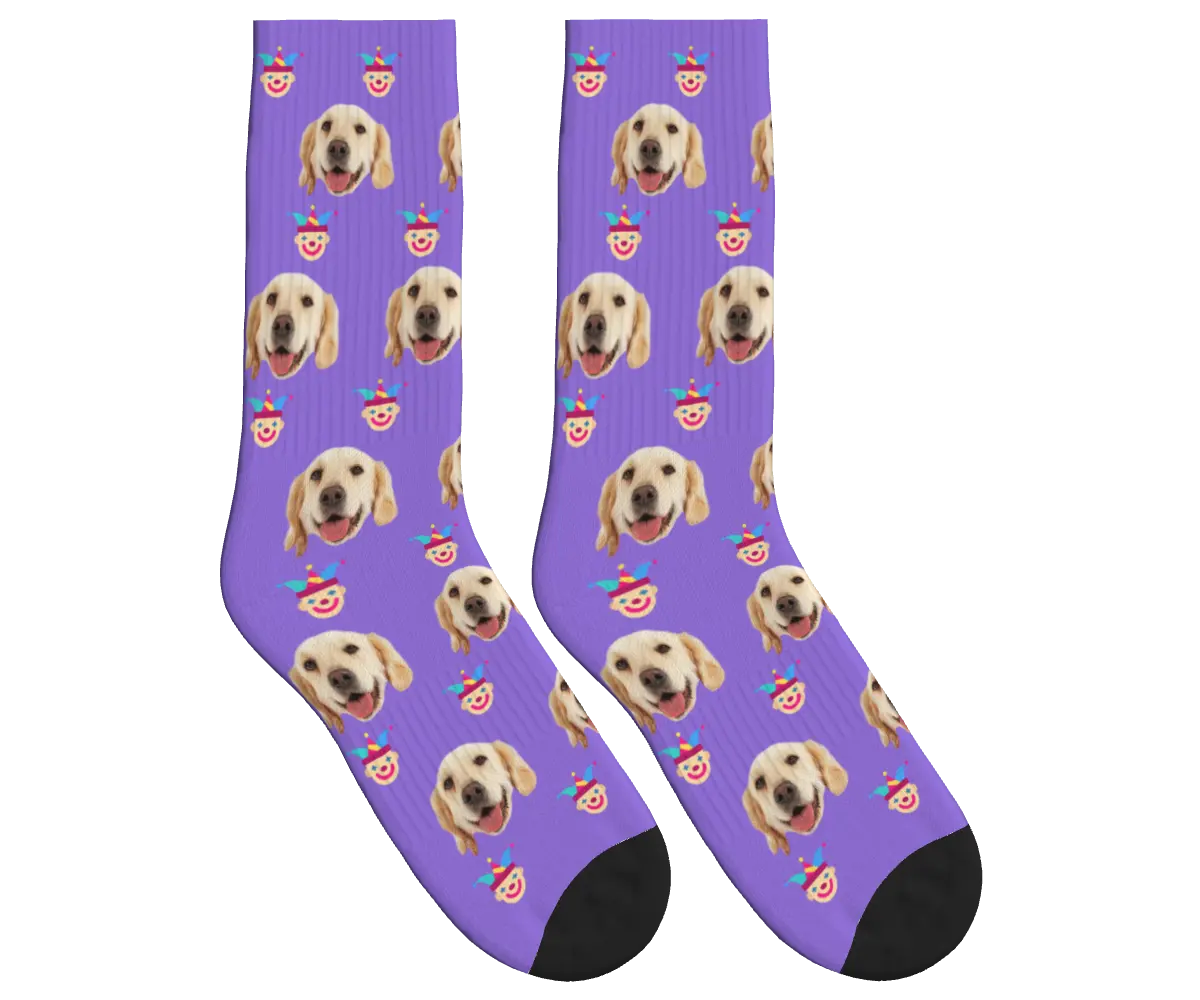 Jester & Dog Face Socks - Purple / Crew Socks