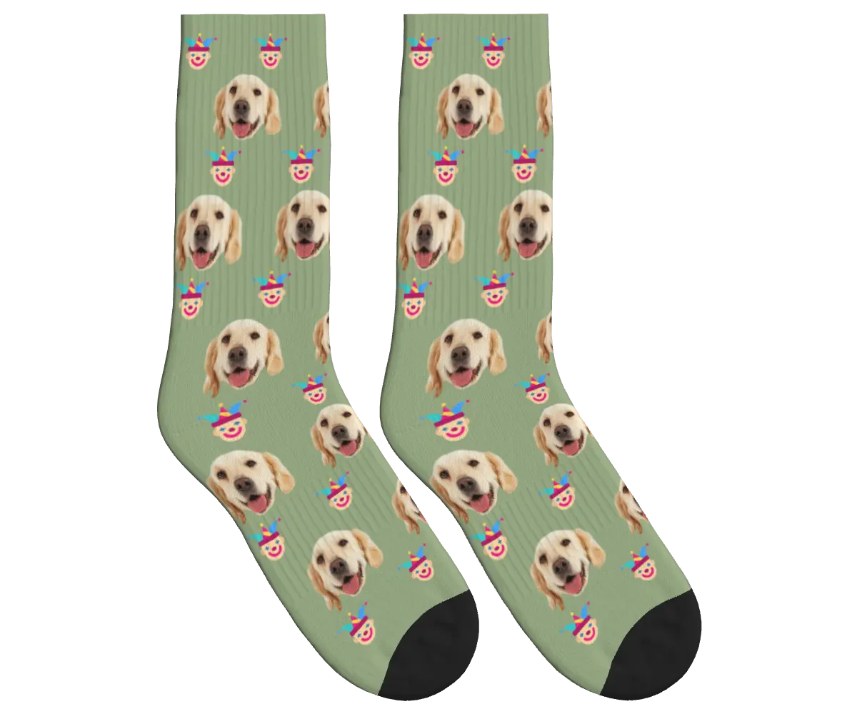 Jester & Dog Face Socks - Sage Green / Crew Socks