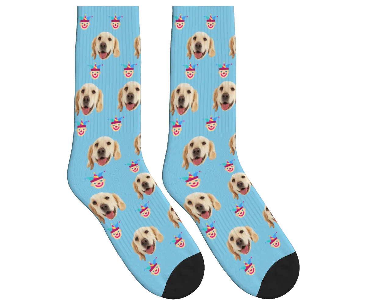 Jester & Dog Face Socks - Sky Blue / Crew Socks