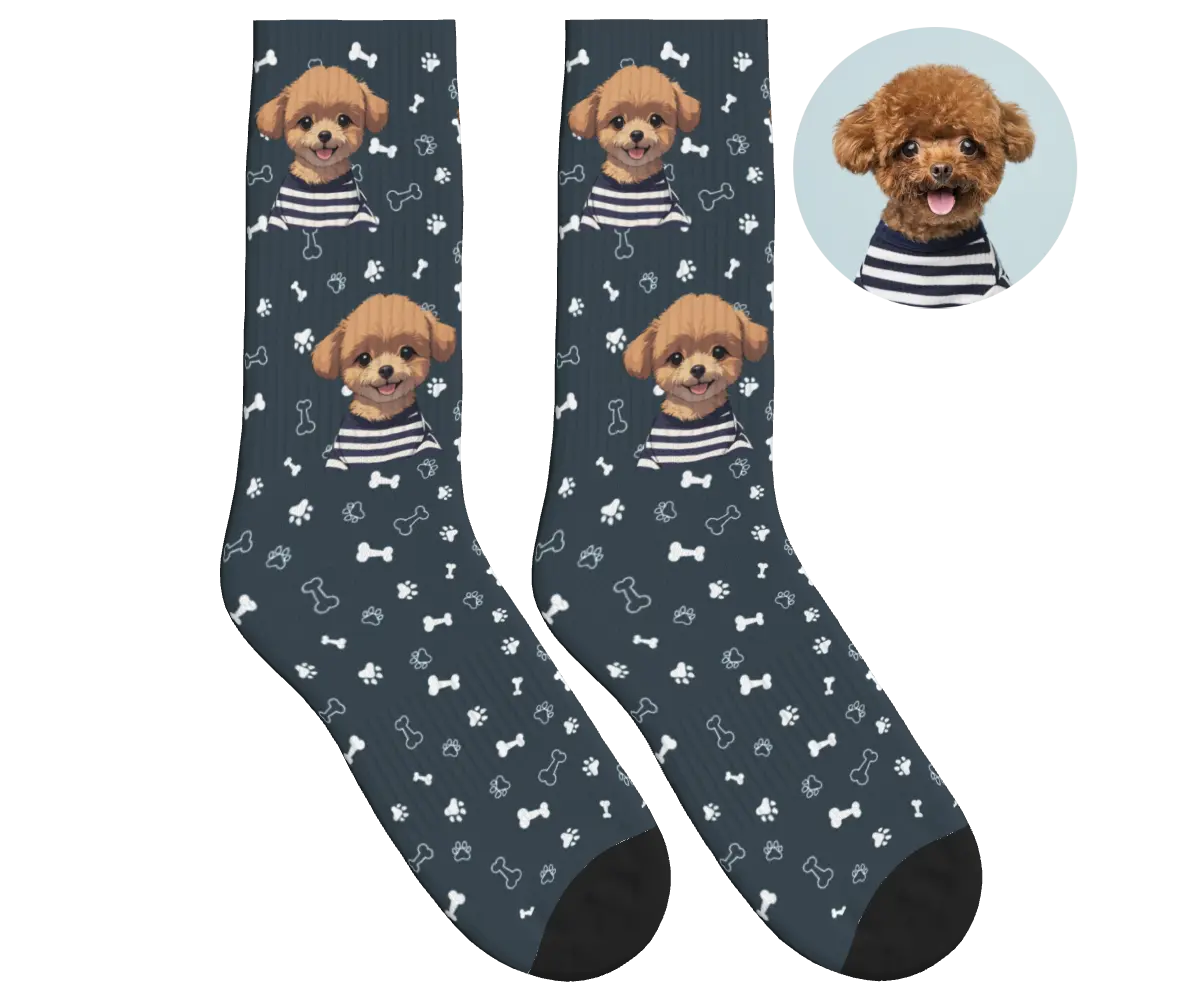 Photo-to-Art Socks - Charcoal Gray / Hand-Drawn