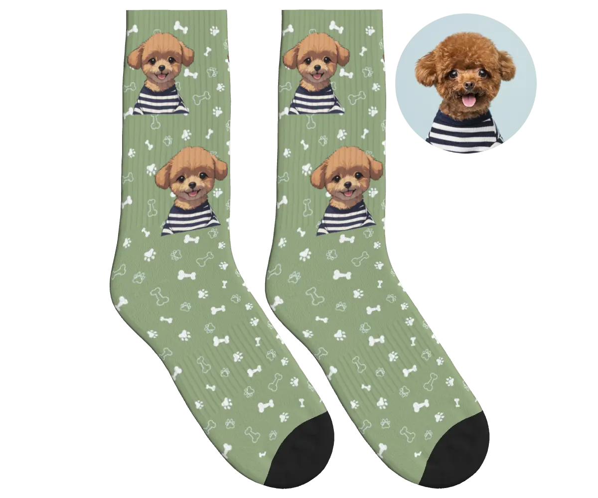 Photo-to-Art Socks - Sage Green / Hand-Drawn