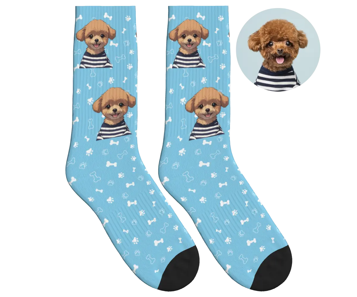 Photo-to-Art Socks - Sky Blue / Hand-Drawn