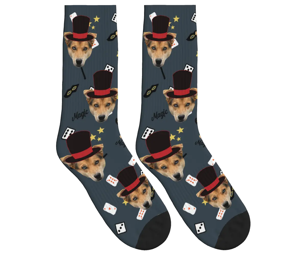 Puppy Magician Socks with Magic Elements - Charcoal Gray / Crew Socks