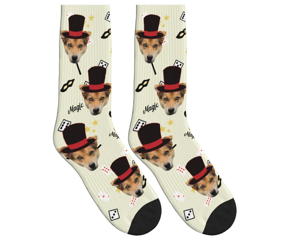 Puppy Magician Socks with Magic Elements - Beige / Crew Socks