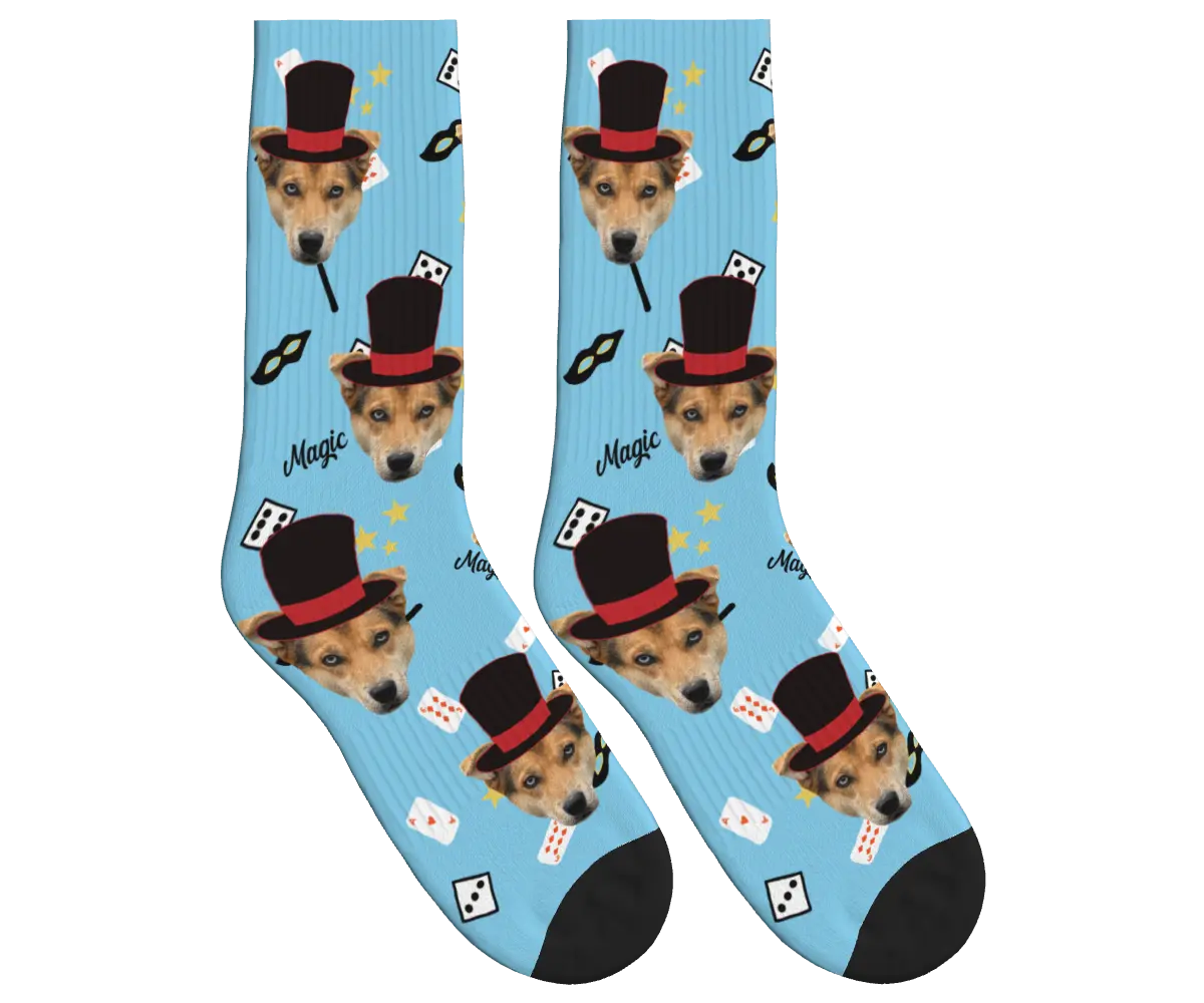 Puppy Magician Socks with Magic Elements - Sky Blue / Crew Socks