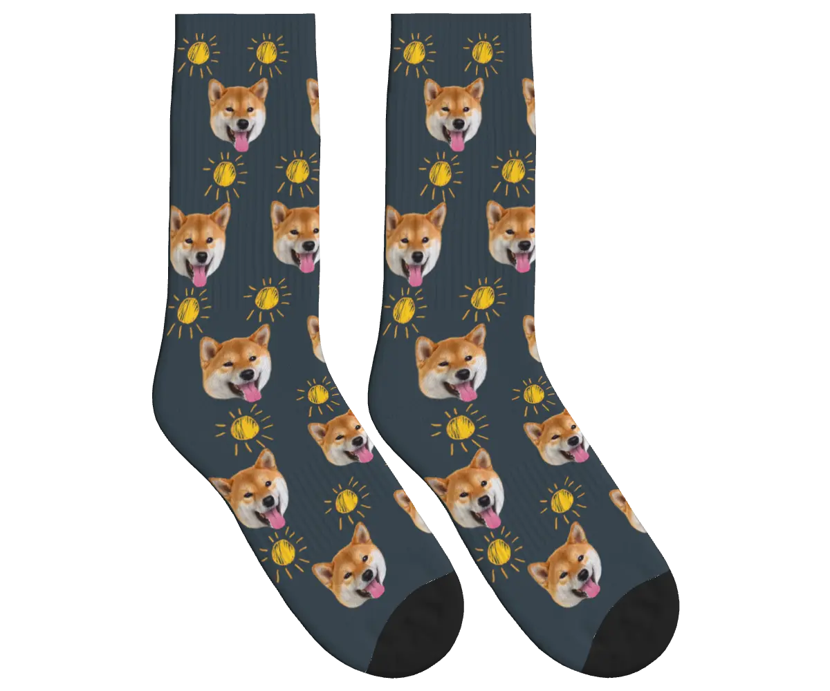 Suns & Dog Faces Socks - Charcoal Gray / Crew Socks