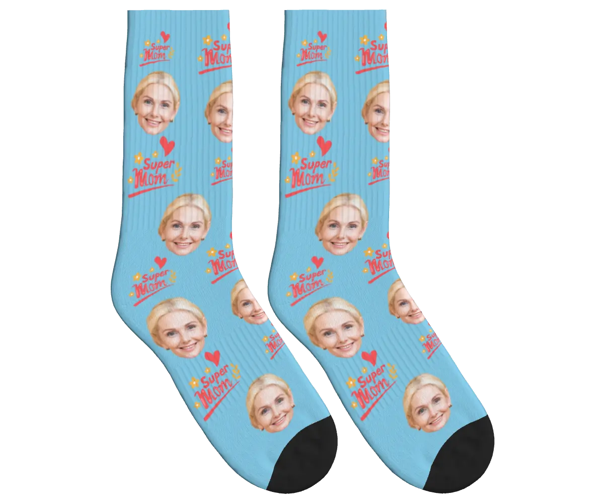 Super Mom Socks - Sky Blue / Crew Socks