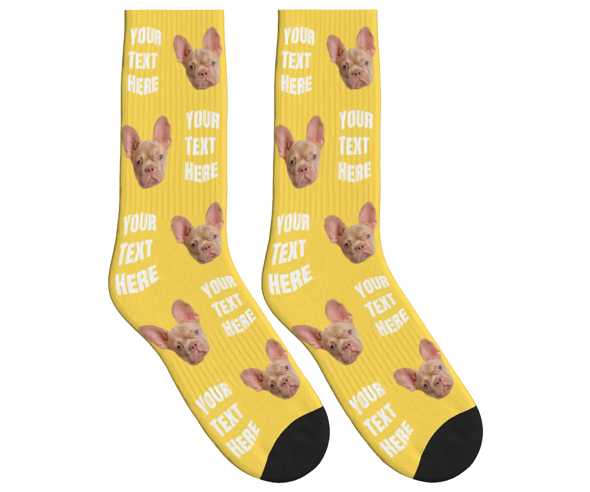 Your Text & Dog Face Socks - Orange / Crew Socks