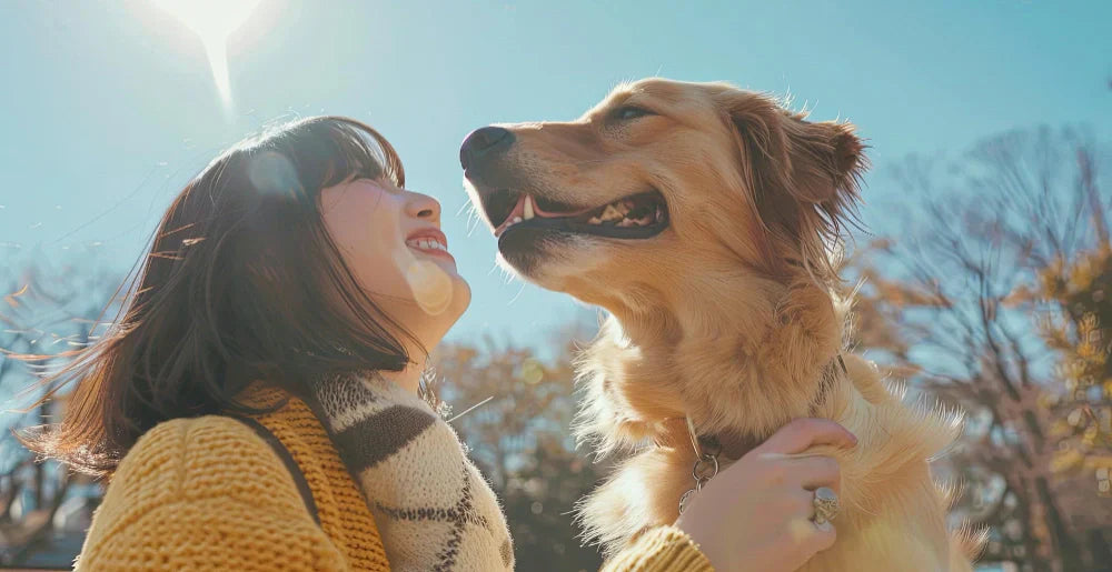 A happy woman with her dog