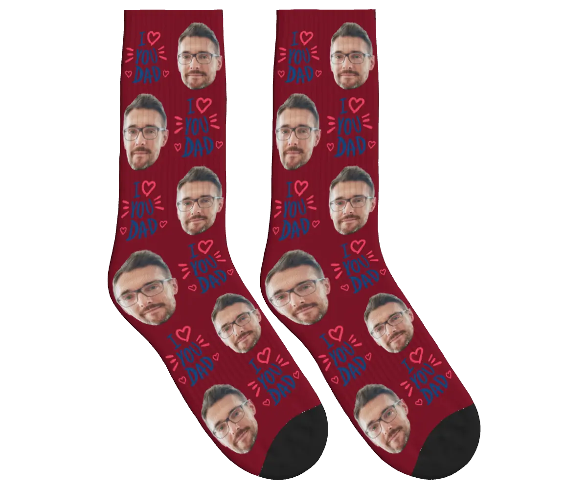 I Love You Dad Socks - Burgundy / Crew Socks