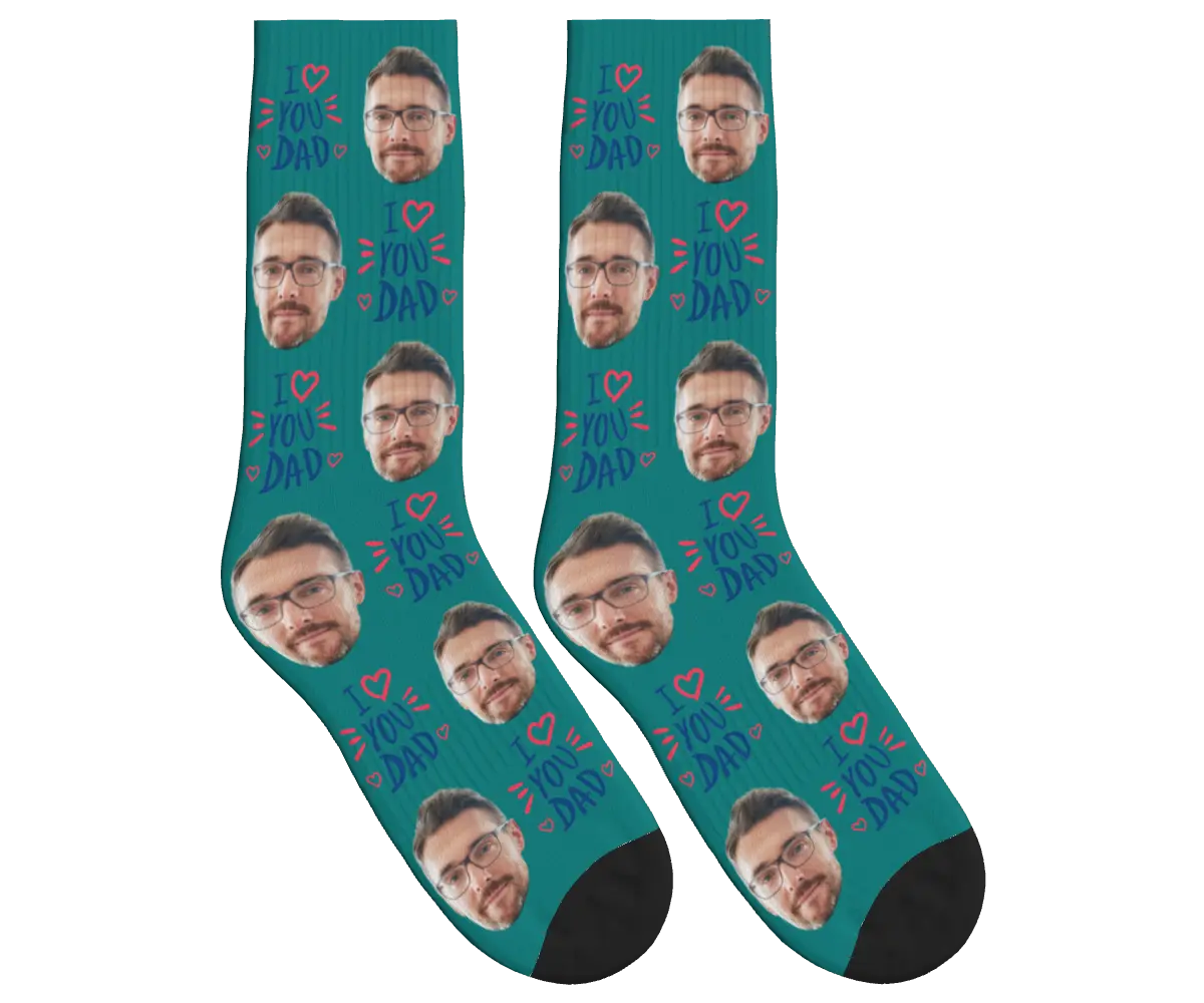 I Love You Dad Socks - Teal / Crew Socks