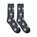 Arrow Hearts Dog Face Socks in Charcoal Gray with a custom dog photo