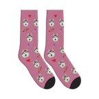 Arrow Hearts Dog Face Socks in Dusty Rose with a custom dog photo