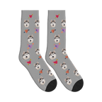 Arrow Hearts Dog Face Socks in Silver Gray with a custom dog photo