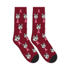 Awareness Ribbon Dog Face Socks in Burgundy with a custom dog photo