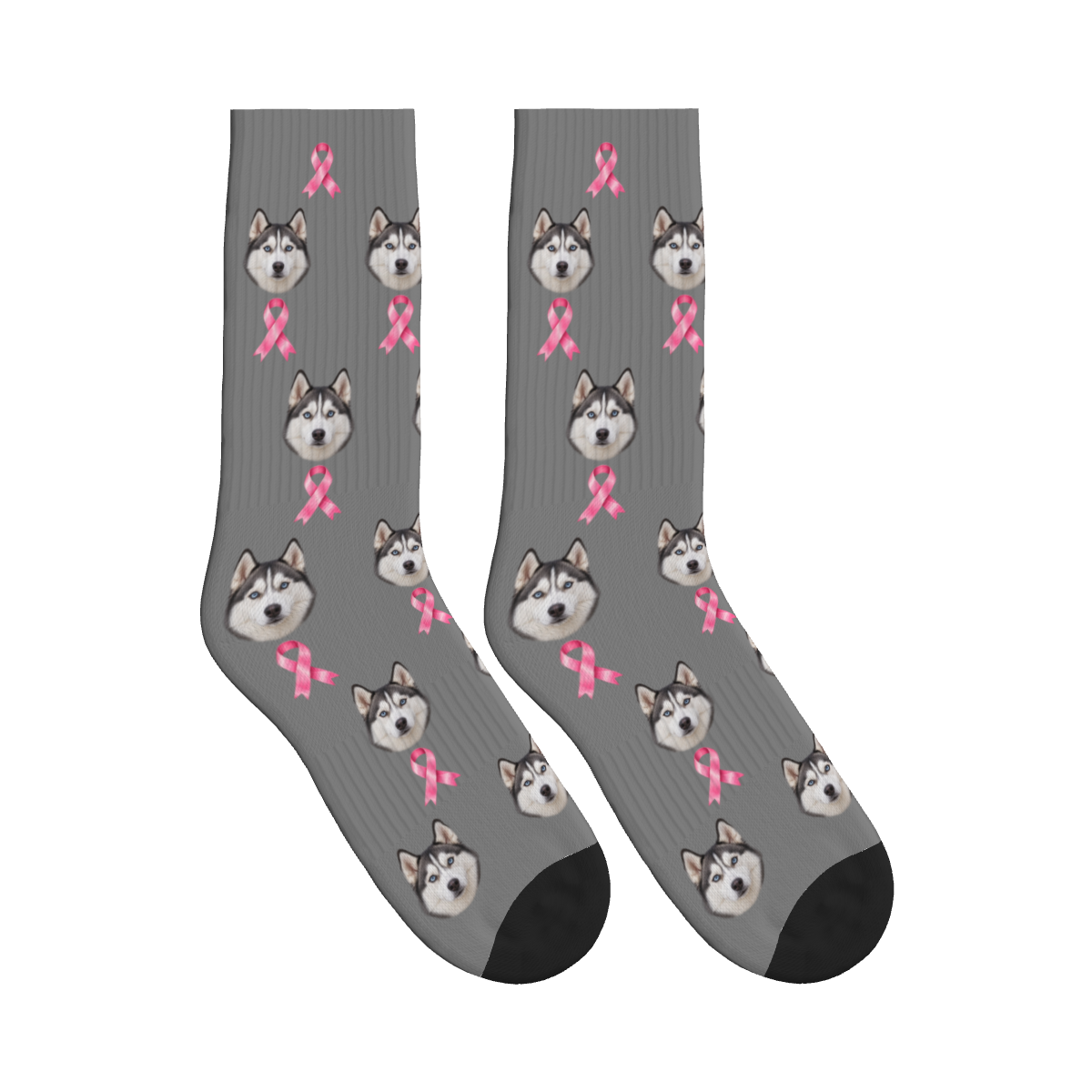 Awareness Ribbon Dog Face Socks in Gray with a custom dog photo