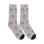 Awareness Ribbon Dog Face Socks in Light Gray with a custom dog photo