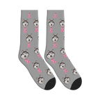 Awareness Ribbon Dog Face Socks in Silver Gray with a custom dog photo