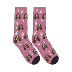 Baby Bottle Dog Face Socks in Dusty Rose with a custom dog photo