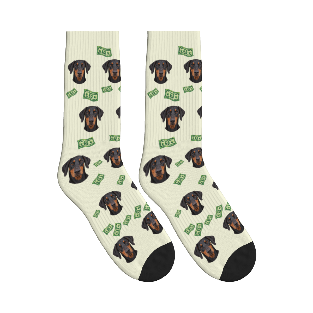 Banknote Icon Dog Face Socks in Beige with a custom dog photo