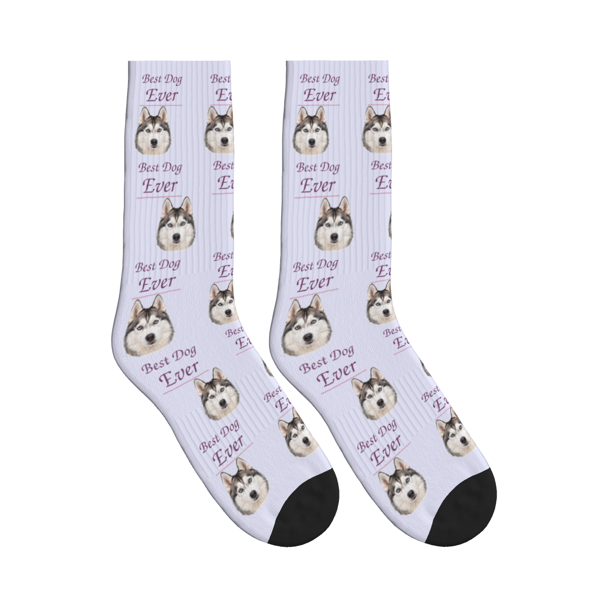 Best Dog Ever Dog Face Socks in Lavender with a custom dog photo
