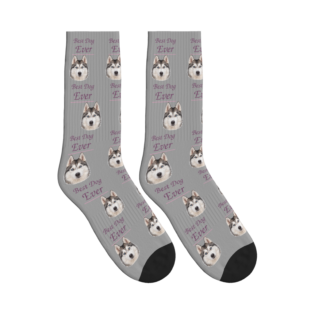 Best Dog Ever Dog Face Socks in Silver Gray with a custom dog photo