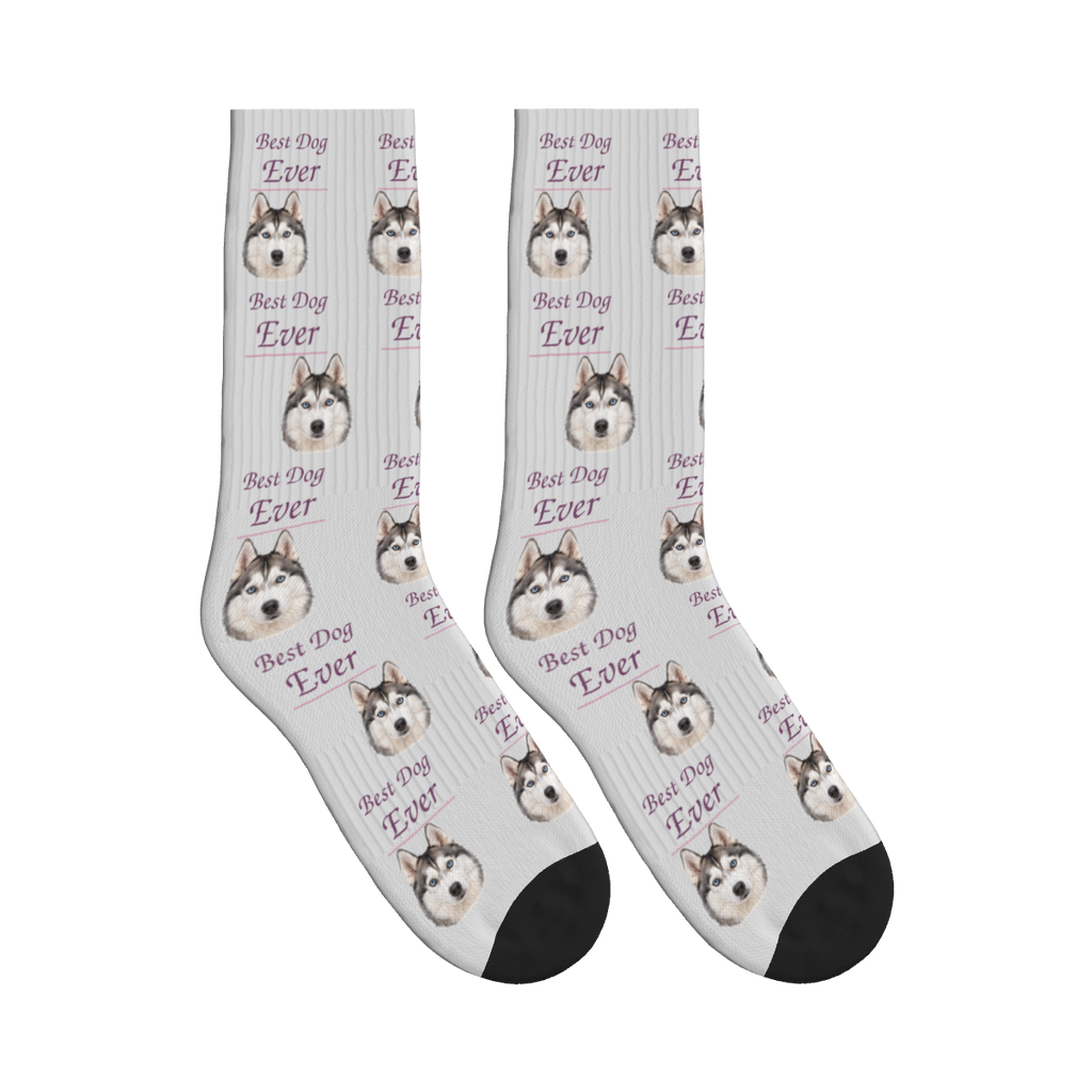 Best Dog Ever Dog Face Socks in Very Light Gray with a custom dog photo