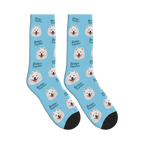Better Together Dog Face Socks in Sky Blue with a custom dog photo