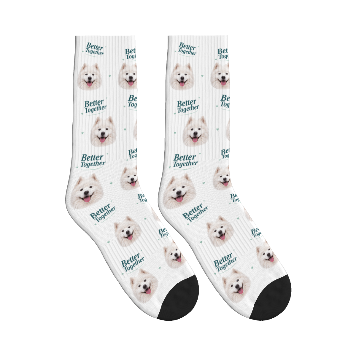 Better Together Dog Face Socks in White with a custom dog photo