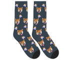 Birthday Cake & Dog Face Socks in Charcoal Gray — personalized dog photo design