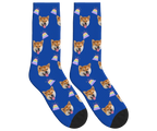 Birthday Cake & Dog Face Socks in Cobalt Blue — personalized dog photo design