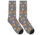Birthday Cake & Dog Face Socks in Gray — personalized dog photo design