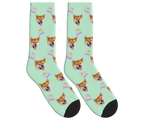 Birthday Cake & Dog Face Socks in Mint Green — personalized dog photo design