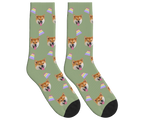 Birthday Cake & Dog Face Socks in Sage Green — personalized dog photo design
