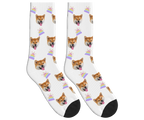 Birthday Cake & Dog Face Socks in White — personalized dog photo design