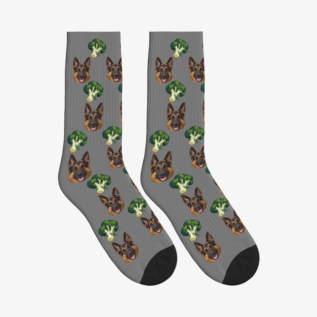 Broccoli Grove Dog Face Socks in Gray with a custom dog photo