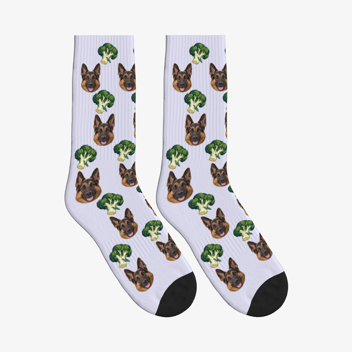 Broccoli Grove Dog Face Socks in Lavender with a custom dog photo