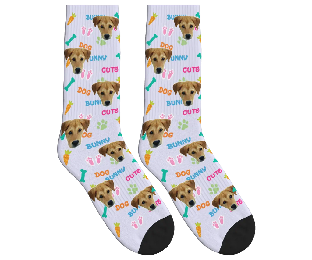 Bunny & Dog Face Easter Socks - Lavender / Crew Socks