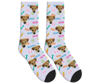 Bunny & Dog Face Easter Socks - Lavender / Crew Socks
