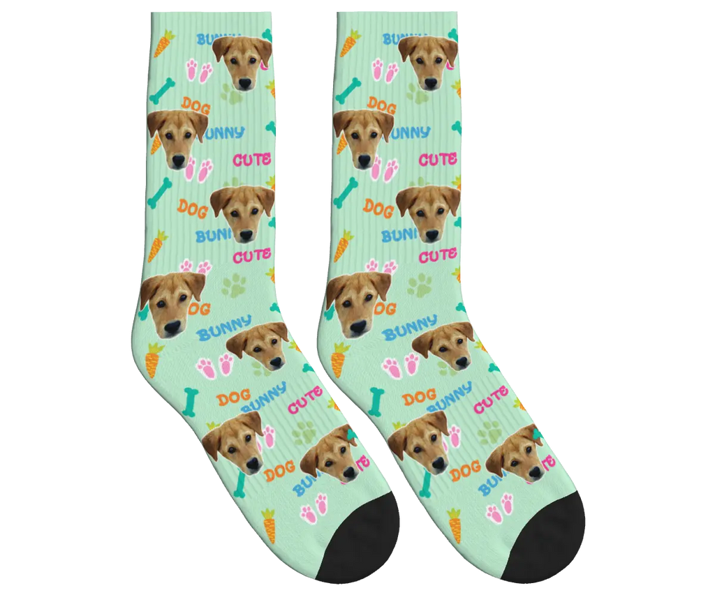 Bunny & Dog Face Easter Socks - Mint Green / Crew Socks