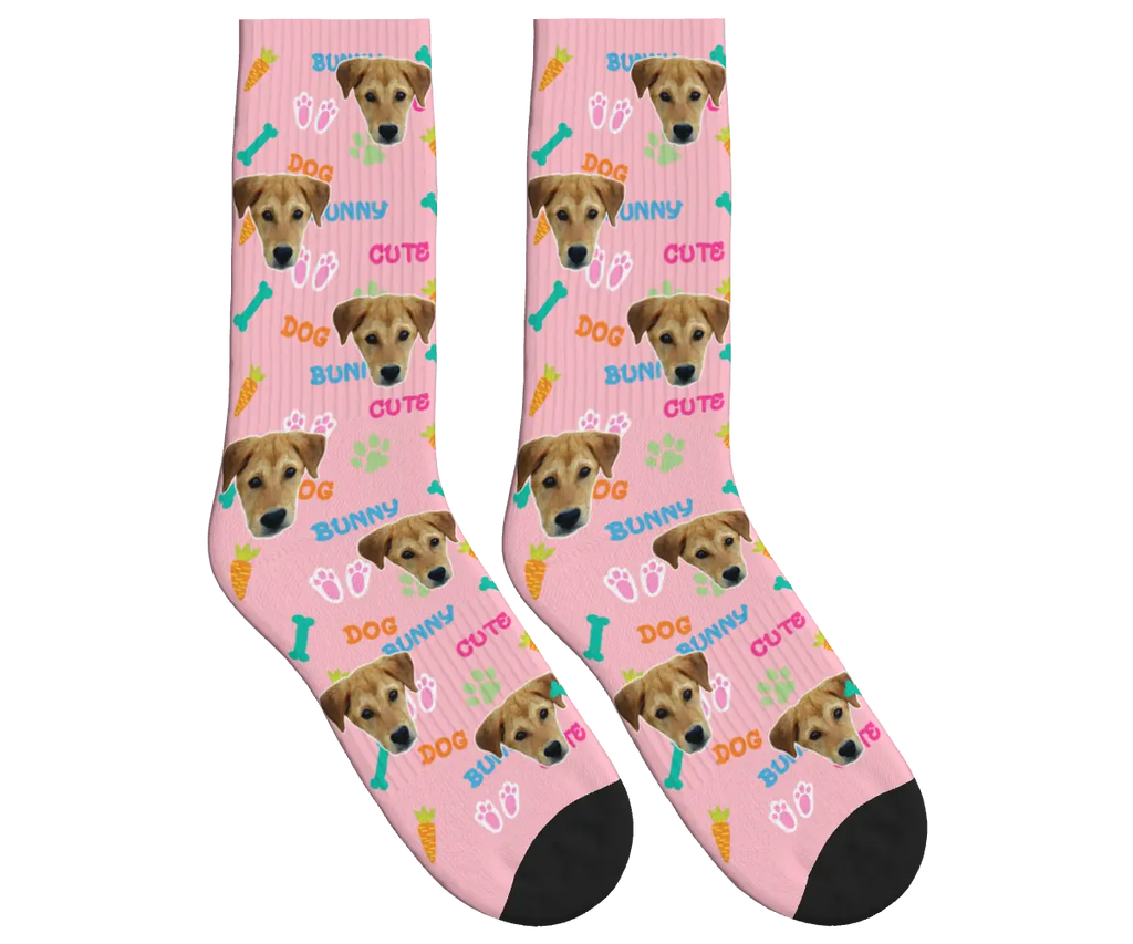 Bunny & Dog Face Easter Socks - Pink / Crew Socks