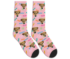 Bunny & Dog Face Easter Socks - Pink / Crew Socks