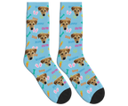 Bunny & Dog Face Easter Socks - Sky Blue / Crew Socks