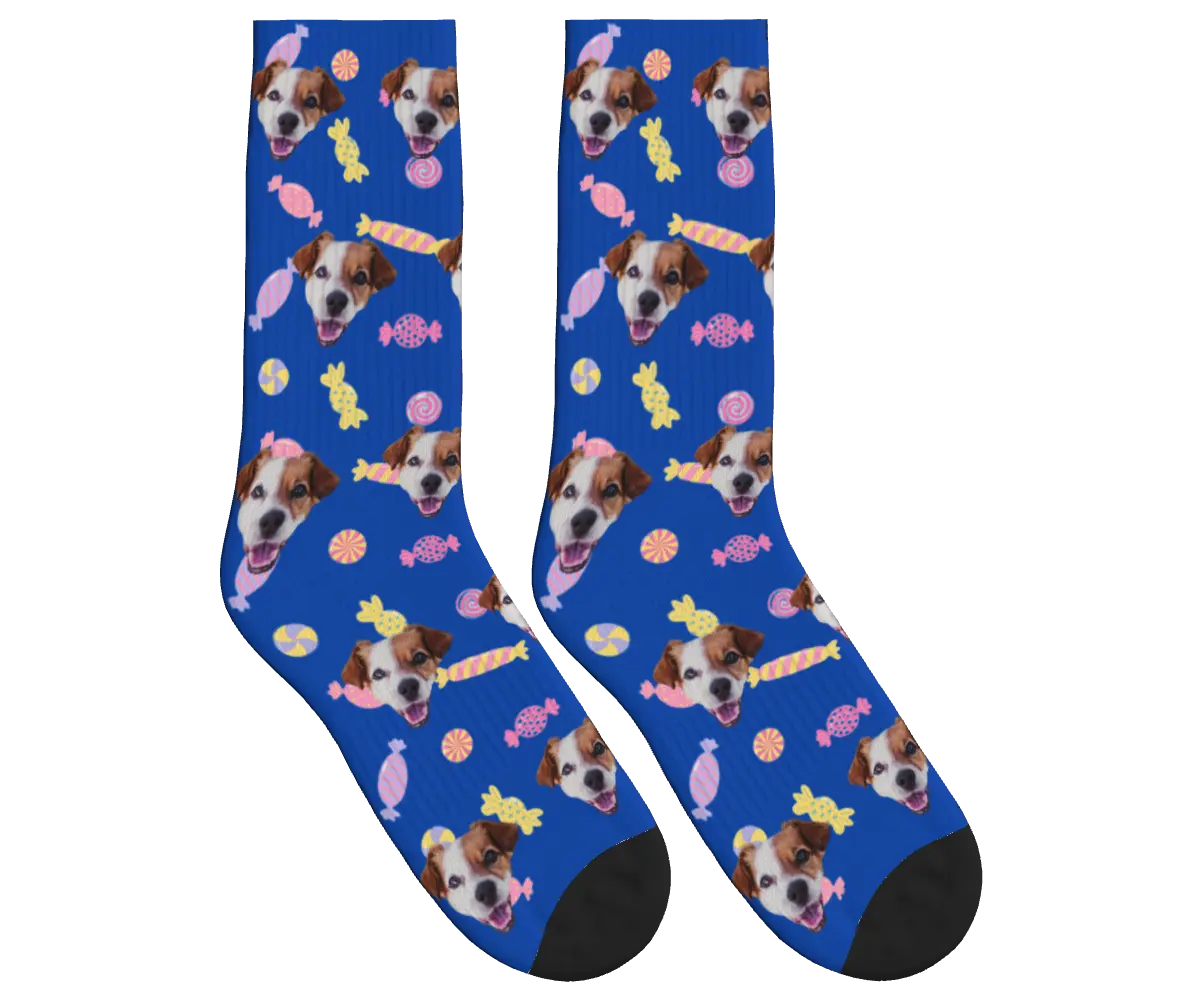 Sweet Pup Candy Socks - Cobalt Blue / Crew Socks