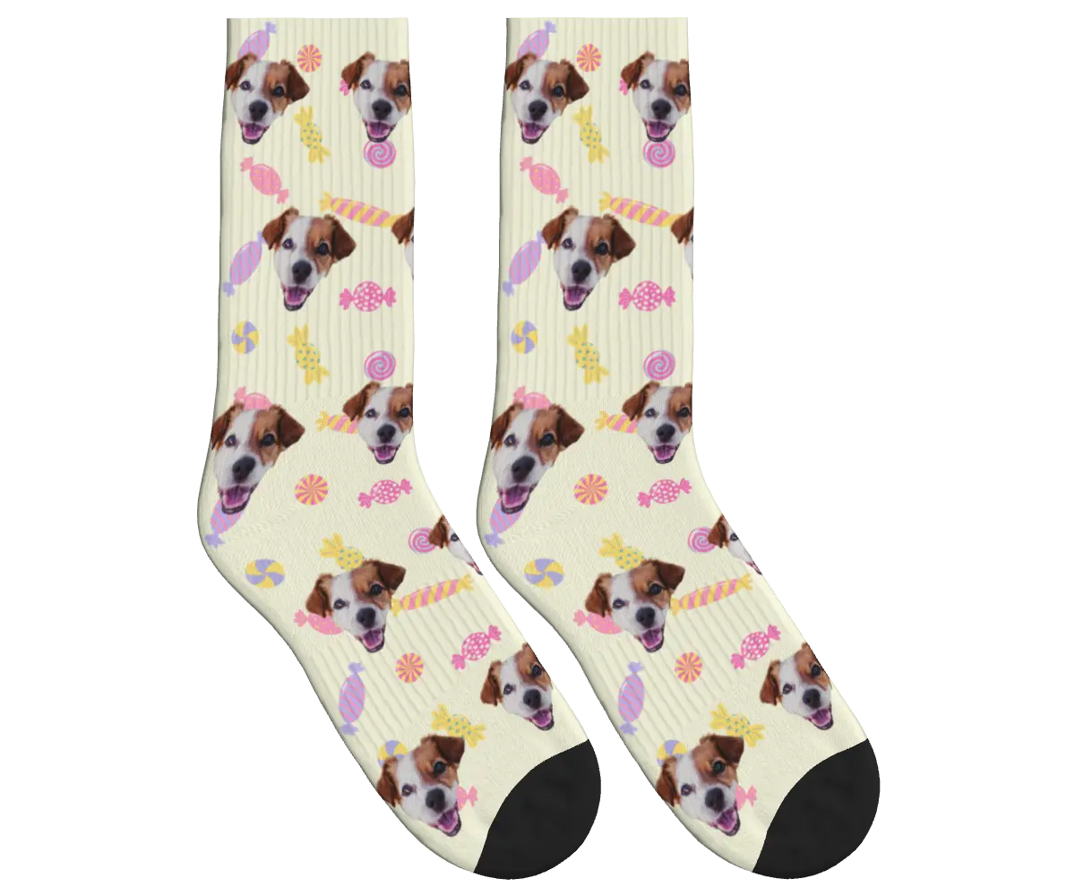 Sweet Pup Candy Socks - Beige / Crew Socks