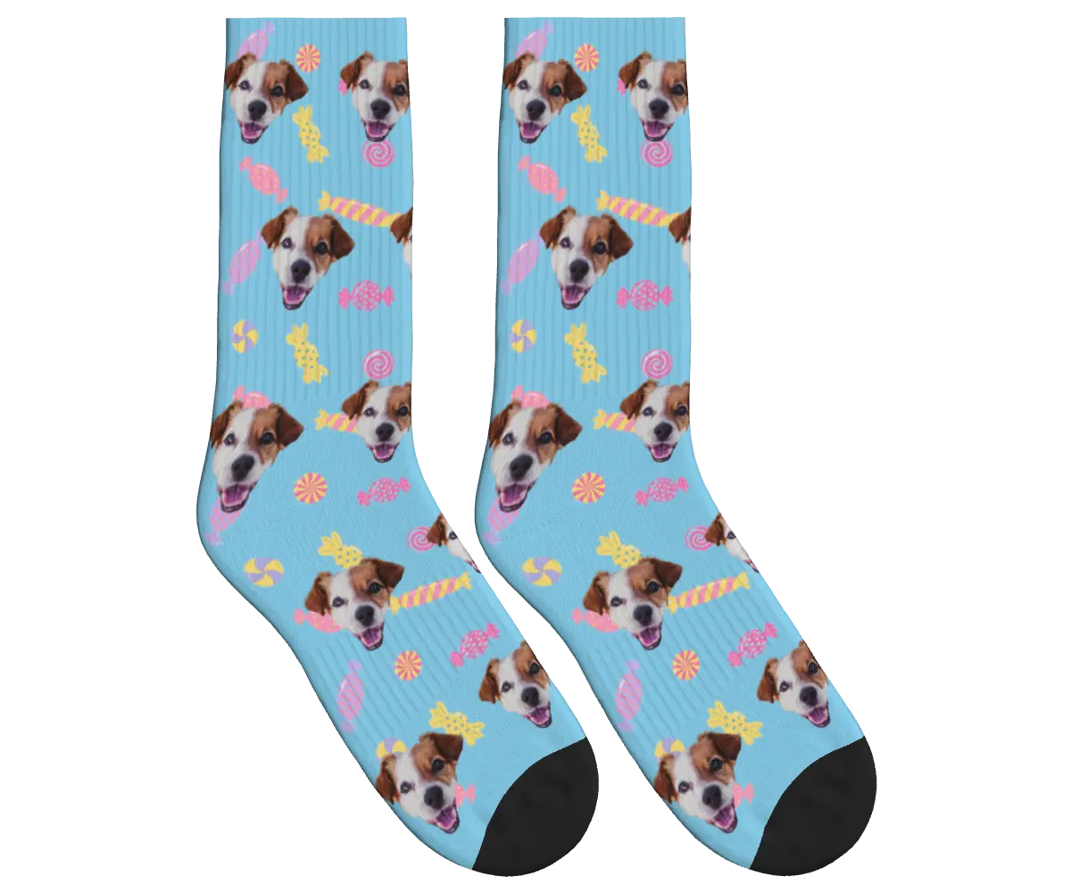 Sweet Pup Candy Socks - Sky Blue / Crew Socks