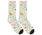 Cartoon Dogs, Bones & Words Socks - Beige / Crew Socks