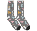 Cartoon Dogs, Bones & Words Socks - Gray / Crew Socks