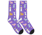 Cartoon Dogs, Bones & Words Socks - Purple / Crew Socks