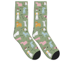 Cartoon Dogs, Bones & Words Socks - Sage Green / Crew Socks